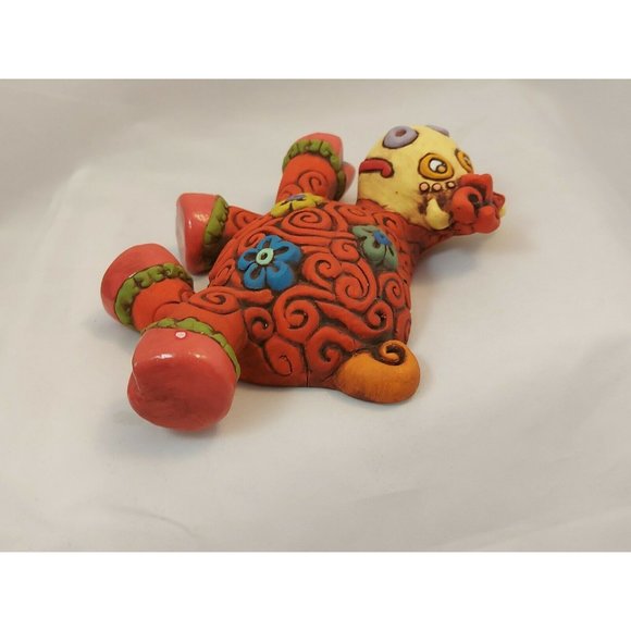 Vintage whimsical flower girl cow wall hanging figurine pottery 6.5" handmade - Picture 7 of 8